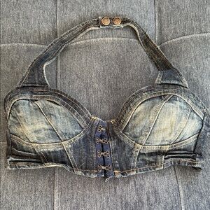 New Guess premium Denim Halter Bralette -size M